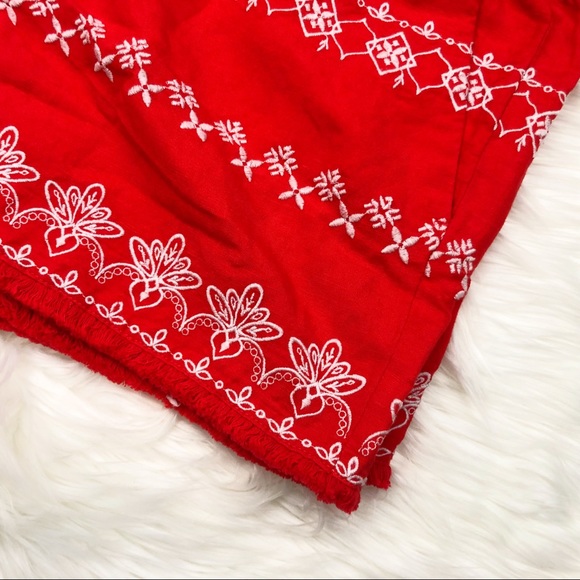 Red Embroidered Lightweight Woven Shorts - Picture 2 of 6